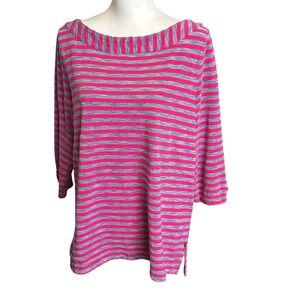 Talbots Top Size 1X Pink Blue Striped Boat Neck 3/4 Sleeve Top‎ Plus Size Casual